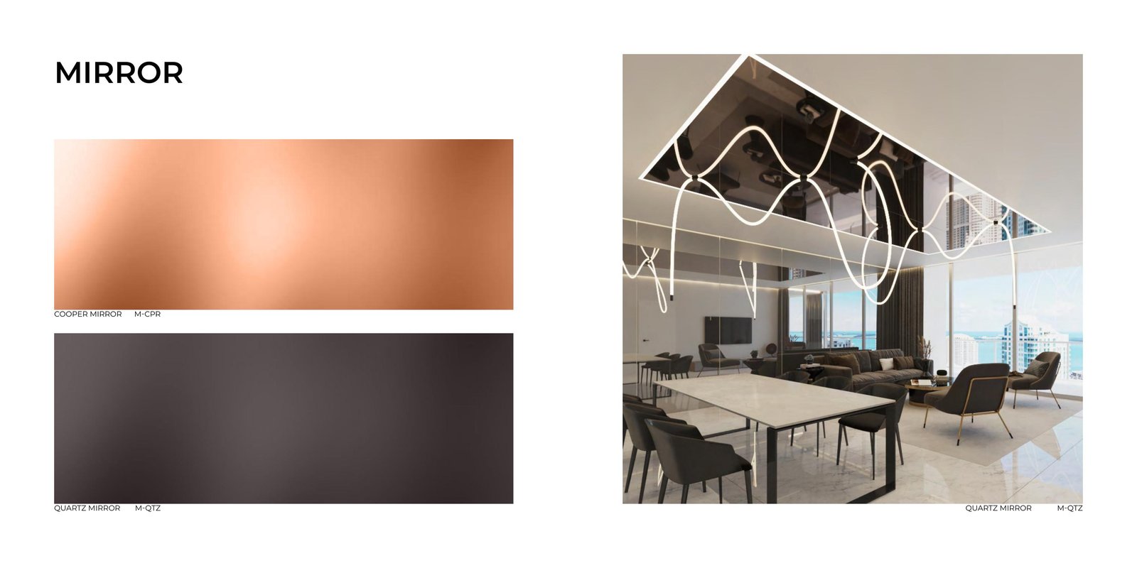 Mirror copper and quartz stretch ceiling membrane