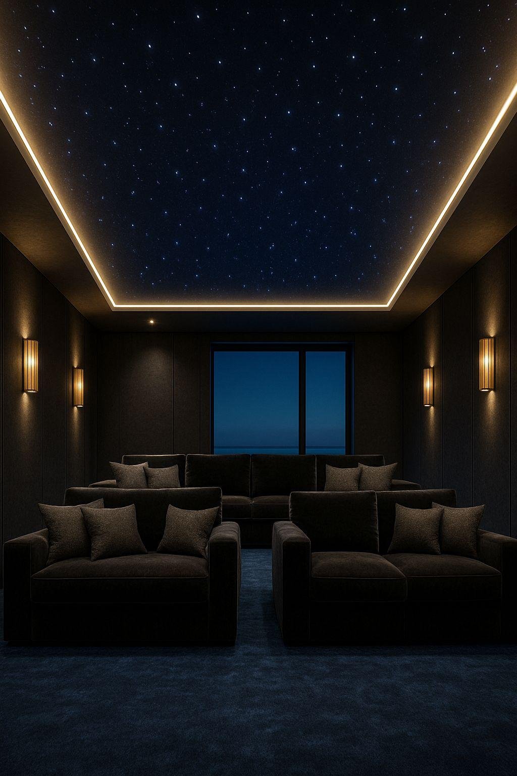 Galaxy star ceiling in luxury home theater