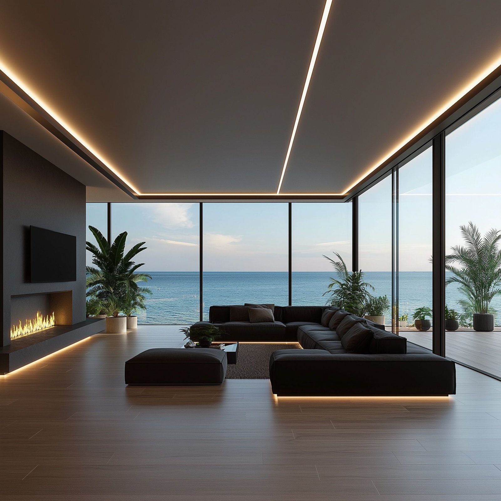 Minimalist Cove Line Stretch Ceiling Living Room