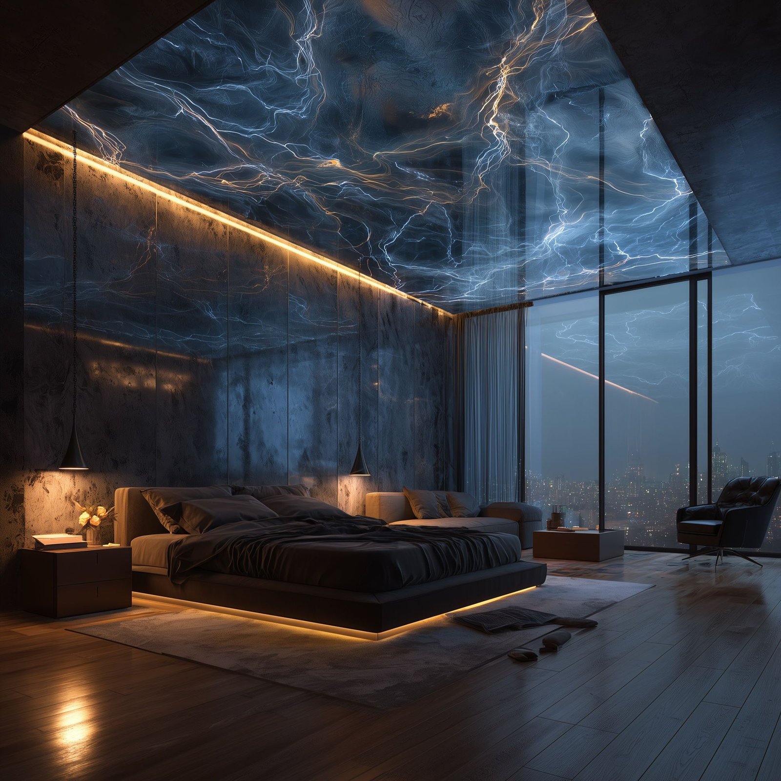 Electric Storm Bedroom Ceiling Mural
